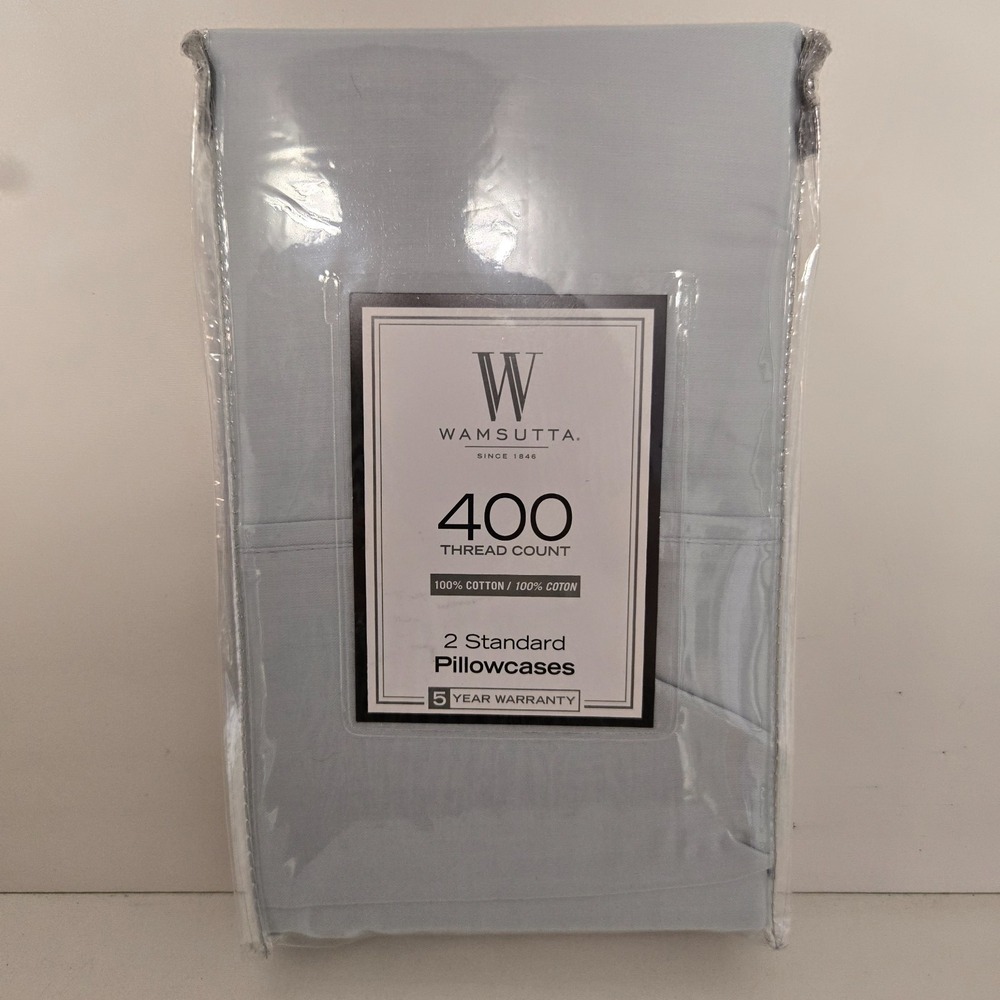 Wamsutta 2 Standard Pillowcases 400 TC Solid Sateen Sky Blue NEW